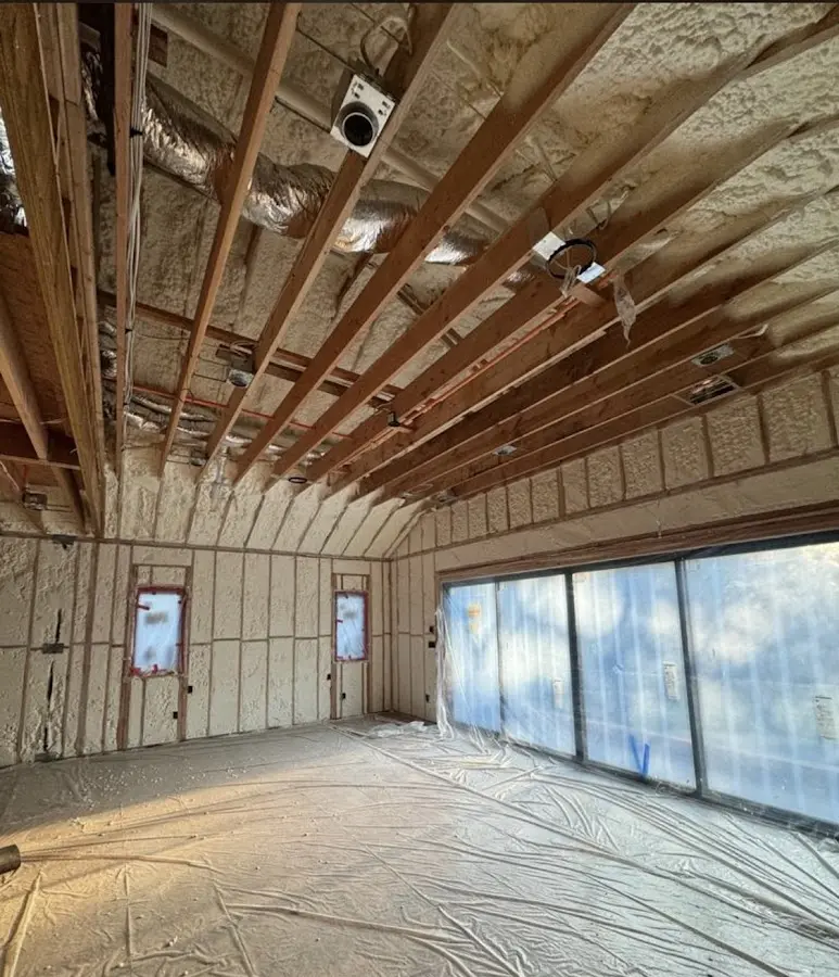 Interior walls and ceiling insulated with spray foam during new construction in Silver Spring